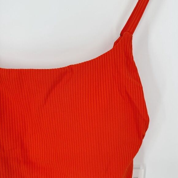 Andie The Longline Tank Tankini In Ribbed Siren Orange Med NWT - Picture 5 of 10